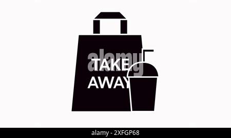 Vector Isolated Black and White Take Away Bag and Beverage Icon Stock Vector