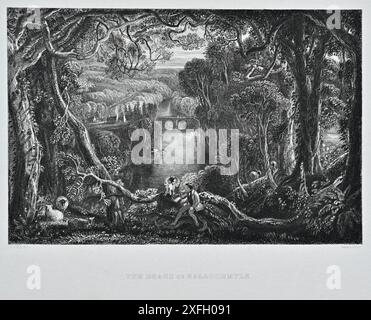 The braes of Ballochmyle, Ayrshire, Scotland, vintage engraving from 1840 Stock Photo