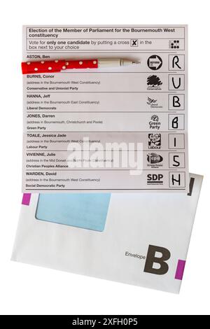 Spoiled spoilt ballot paper for forthcoming Parliamentary General Election 2024 in UK - rubbish Stock Photo