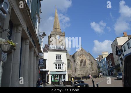 St Mary's Church seen from St Julian's Street. Tenby, Pembrokeshire, Wales, United Kingdom. 5th June 2024. Stock Photo