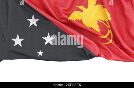 Flag of Papua New Guinea isolated on white background with copy space below. 3D rendering Stock Photo