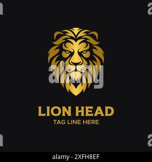 Gold lion head logo design vector Stock Vector