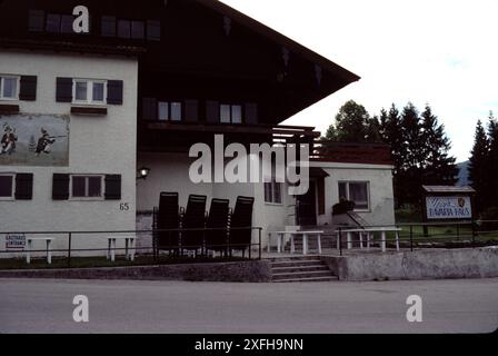 Bad Toelz, Germany. 6/1990. Flint Kaserne. The Schutzstaffel (SS). Bad Tölz was an SS-Junkerschule. It served as an officer's training facility for the Waffen-SS. The school was founded in 1937 and built by the architect Alois Degano. It is located in the town of Bad Tölz, about 48 km south of Munich. Main facilities were semi-bomb proof with 3-floors above ground and 4-below. The school was in operation until the end of the Second World War in 1945. After the war, the former SS Junker School was the base of a battalion of the 3rd US Army until 1991.  Flint Kaserne was home to the 10th Special Stock Photo