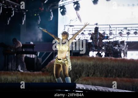 American Doja Cat / Amala Ratna Zandile Dlamini performing at the Orange Scene at Roskilde Festival Wednesday, July 3, 2024 Stock Photo