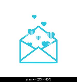Open envelope full of hearts. Isolated on white background. From blue icon set Stock Vector