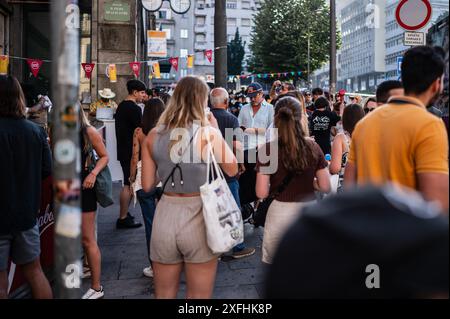 Festival of St John of Porto (Festa de São João do Porto ) during Midsummer, on the night of 23 June (Saint John's Eve), in the city of Porto, Portugal Stock Photo