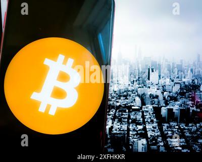 New York, New York, USA. 1st July, 2024. Bitcoin, introduced in 2009 by an anonymous entity known as Satoshi Nakamoto, is the first and most well-known cryptocurrency. It operates on a decentralized ledger called blockchain, which ensures transparent and secure transactions. Bitcoin is often referred to as digital gold due to its finite supply of 21 million coins. It has become a popular investment and a hedge against traditional financial systems, influencing the development of countless other cryptocurrencies. (Credit Image: © Taidgh Barron/ZUMA Press Wire) EDITORIAL USAGE Stock Photo