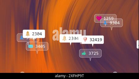 Image of icons and changing numbers in notification bars over abstract background Stock Photo