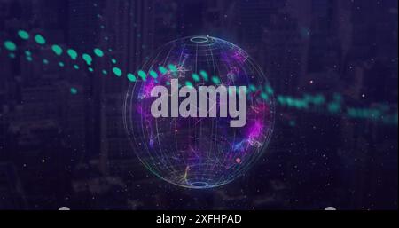 Image of graph, changing numbers and globes over abstract background Stock Photo