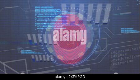 Image of data processing and fingerprint over diagrams Stock Photo
