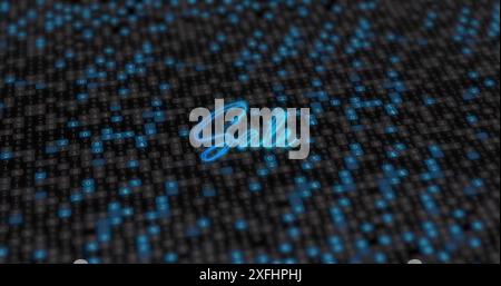 Image of sale text over blue moving columns on black background Stock Photo