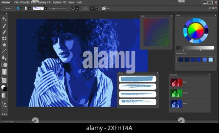 Photo processing using graphic editor. Interface of software for designers Stock Photo