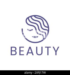 Beauty Business Woman Face Circle Line Logo Template Stock Vector