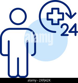 24 7 medical assistance. Round the clock health clinic. Pixel perfect, editable stroke icon Stock Vector