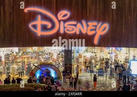 Shanghai, China - October 4, 2017: Amazing night view of the Disney Flagship Store at the Pudong New District (Lujiazui) in downtown. Shanghai is a po Stock Photo