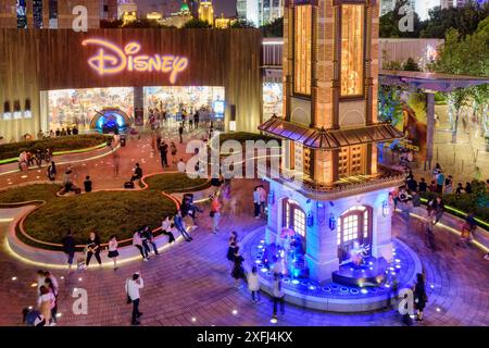 Shanghai, China - October 4, 2017: Night view of the Disney Flagship Store at the Pudong New District (Lujiazui) in downtown. Shanghai is a popular to Stock Photo