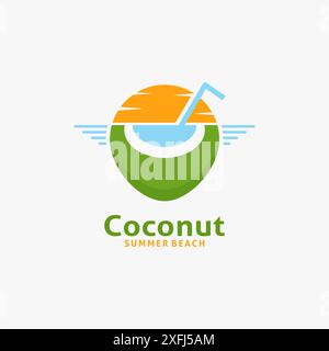 Beach coconut drink logo design Stock Vector
