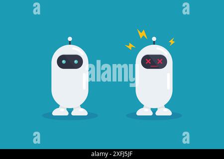 Set of robot crash broken error with spark. Cyborg Technology and Futuristic Intelligence Machine. Vector illustration Stock Vector