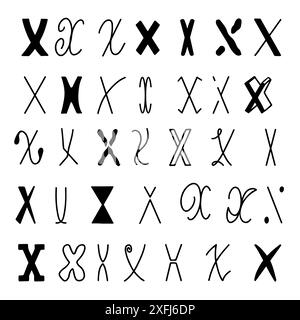 Set of letters X in different styles. Hand drawn lettering. Stock Vector