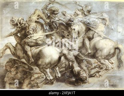 Copy of The Battle of Anghiari made in the 16th century and owned and extended by Rubens. After Leonardo da Vinci - [1] Copy after a fresco in the Palazzo della Signoria in Florence, Stock Photo