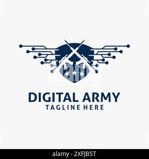 Weapon and tech element for digital army logo design Stock Vector