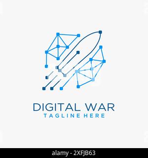 Missiles and digital elements for digital war logo design Stock Vector