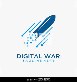 Missiles and digital elements for digital war logo design Stock Vector