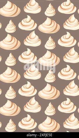 Vector seamless pattern with cartoon meringues and marshmallow. Texture with sweet vanilla cream. Surface design with tasty yogurt for wallpaper Stock Vector