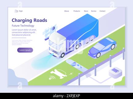 Future technology - Charging Roads, 3d isometric vector illustration, for graphic and web design Stock Vector