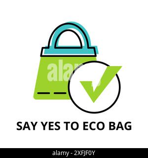 Modern flat thin line design icon, vector illustration, infographic concept of Say Yes to Eco Bag for graphic and web design Stock Vector