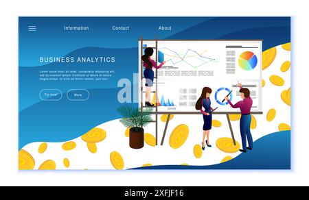 Creative website template of Business Analytics concept, flat design vector illustration Stock Vector