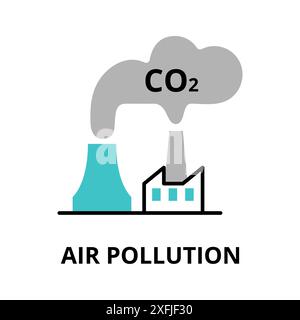 Modern flat thin line design icon, vector illustration, infographic concept of Air Pollution, for graphic and web design Stock Vector