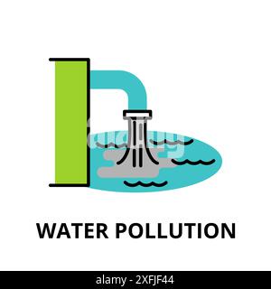 Modern flat thin line design icon, vector illustration, infographic concept of Water Pollution for graphic and web design Stock Vector
