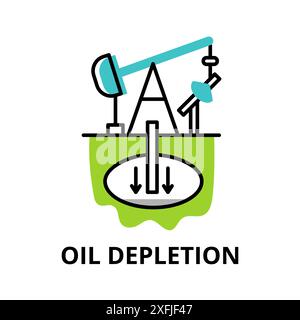 Modern flat thin line design icon, vector illustration, infographic concept of Oil Depletion icon, for graphic and web design Stock Vector