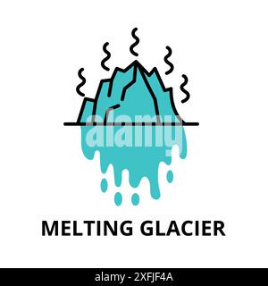 Modern flat thin line design icon, vector illustration, infographic concept of Melting Glacier, for graphic and web design Stock Vector