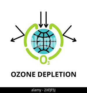 Modern flat thin line design icon, vector illustration, infographic concept of Ozone Depletion, for graphic and web design Stock Vector