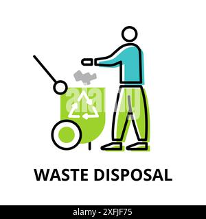 Modern flat thin line design icon, vector illustration, infographic concept of Waste Disposal, for graphic and web design Stock Vector