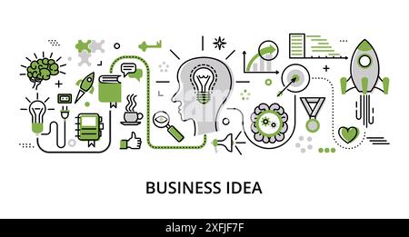 Infographic greenery Business Idea concept, modern flat thin line vector illustration, for graphic and web design Stock Vector
