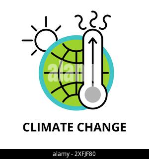 Modern flat thin line design icon, vector illustration, infographic concept of Climate Change for graphic and web design Stock Vector