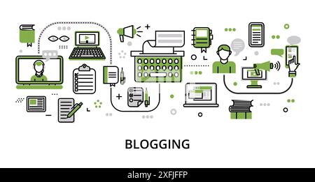 Infographic greenery Social Media concept, modern flat thin line vector ...