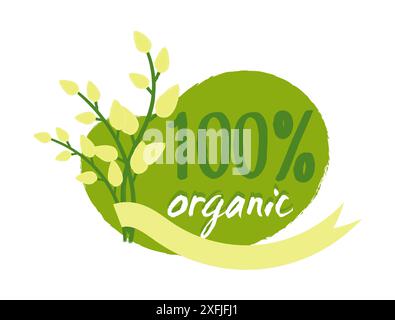 Organic 100% sticker, vector illustration for graphic and web design Stock Vector
