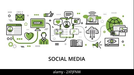 Infographic greenery Social Media concept, modern flat thin line vector illustration, for graphic and web design Stock Vector
