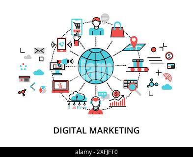 Infographic Digital Marketing concept, modern flat thin line vector illustration, for graphic and web design Stock Vector