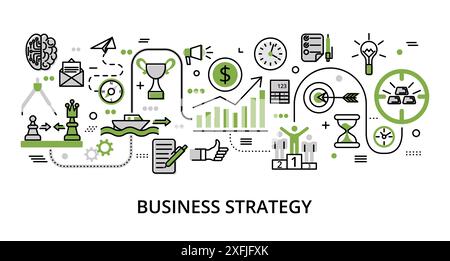 Infographic greenery Business Strategy concept, modern flat thin line vector illustration, for graphic and web design Stock Vector