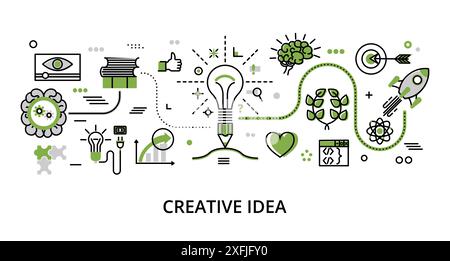 Infographic greenery Creative Idea concept, modern flat thin line vector illustration, for graphic and web design Stock Vector