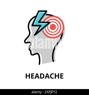 Concept of Headache icon, modern flat editable line design vector illustration, for graphic and web design Stock Vector