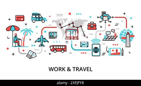 Infographic Work and Travel concept, modern flat thin line vector illustration, for graphic and web design Stock Vector
