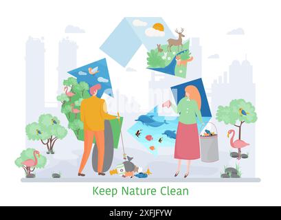 Concept of Keep Nature Clean, flat design vector illustration Stock Vector