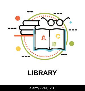 Modern flat thin line design vector illustration, concept of Library, for graphic and web design Stock Vector
