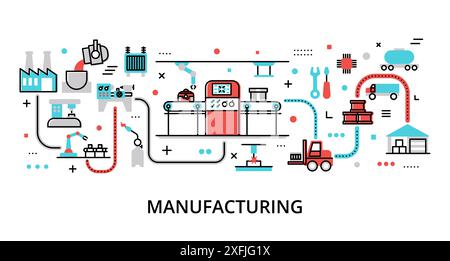 Concept of Manufacturing, modern flat editable line design vector illustration, for graphic and web design Stock Vector
